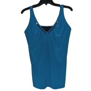 Miraclesuit Womens Teal embellished V-Neck Draped Tankini Swim Top 16